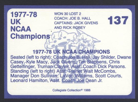 Kentucky's Finest #137: '77-'78 team, back