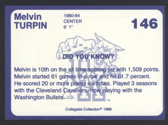 Kentucky's Finest #146: Melvin Turpin (1980-1984), back