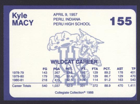 Kentucky's Finest #155: Kyle Macy (1978-1981), back