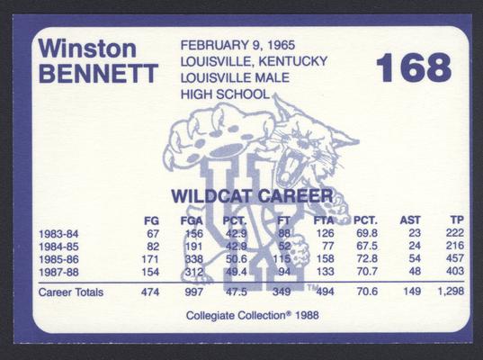 Kentucky's Finest #168: Winston Bennett (1983-1988), back