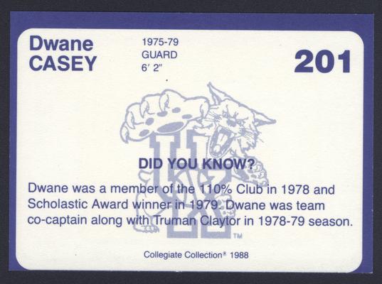 Kentucky's Finest #201: Dwane Casey (1975-1979), back