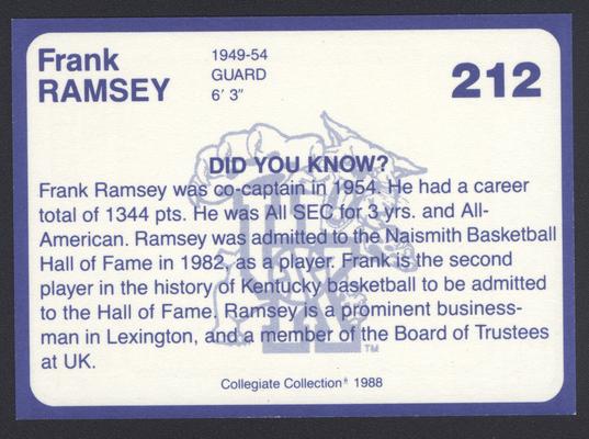 Kentucky's Finest #212: Frank Ramsey (1949-1954), back