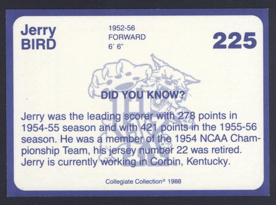 Kentucky's Finest #225: Jerry Bird (1952-1956), back