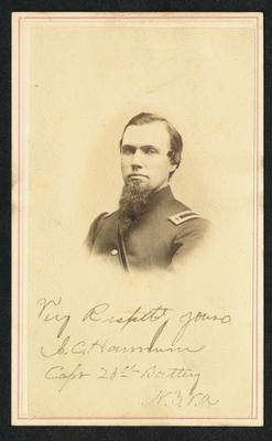 Unidentified U.S. soldier.                              Very R[illegible] yours, S.C. H[illegible], Capt. 28th Battery N.3.r.a noted on front photo