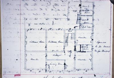 Tobias Gibson House - Note on slide: Second floor plan. J. Mcmurtry Letter. July 11, 1848