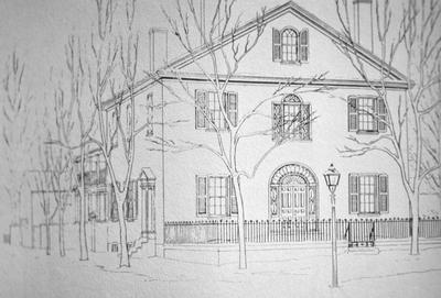 John Wesley Hunt House (Hunt - Morgan House) - Note on slide: 201 North Mill Street. Drawing by Clay Lancaster