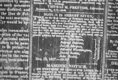Announcement for Bids on Building Courthouse - Note on slide: Kentucky Reporter December 24, 1817 pg. 3
