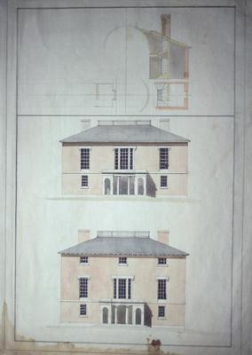 John Pope House - Note on slide: Elevations and section. Latrobe's drawing. Library of Congress. Bill Scott Photo