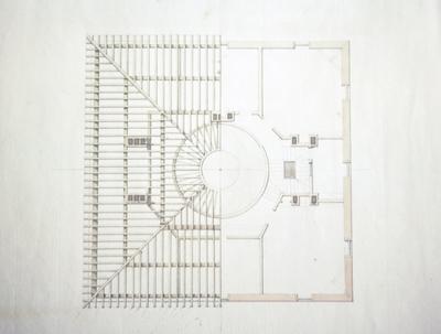 John Pope House - Note on slide: Third floor and roof plan. Latrobe's drawing. Library of Congress. Bill Scott Photo