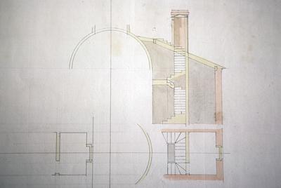 John Pope House - Note on slide: Section. Latrobe's drawing. Library of Congress. Bill Scott Photo