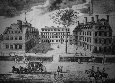 Harvard College - Note on slide: Print of Harvard College in 1723