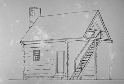Abraham Bowman Cabin - Note on slide: Drawing by Clay Lancaster