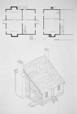 Lean-to-Log House - Note on slide: Coopers Run. Floor plans and isometric