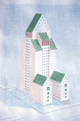 Modern Building - Note on slide: Crayon drawing by Clay Lancaster