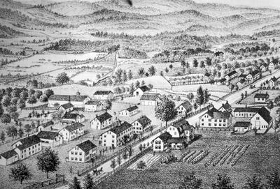 Shaker village Alfred Maine - Note on slide: Lithograph - Aerial view
