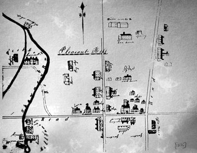 Pleasant Hill sketch - Note on slide: Overhead view of buildings in Pleasant Hill. Isaac N. Young