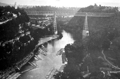 Pleasant Hill Shaker Ferry and High bridge - Note on slide: View of ferry and bridge. The Simple Spirit. Thomas, Samuel W. [Harrodsburg, Ky.] Pleasant Hill Press, 1973