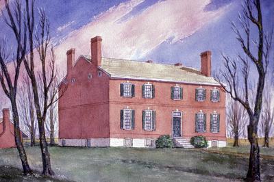 Levi Todd house - Note on slide: Artists rendition restored by Clay Lancaster. House razed in 1947