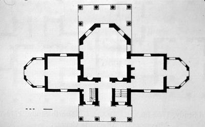 Monticello first floor plan - Note on slide: Floor plan. The Mansions of Virginia 1706 - 1776. Waterman, Thomas Tileston. Chapel Hill, The University of North Carolina Press [1946]. P. 390