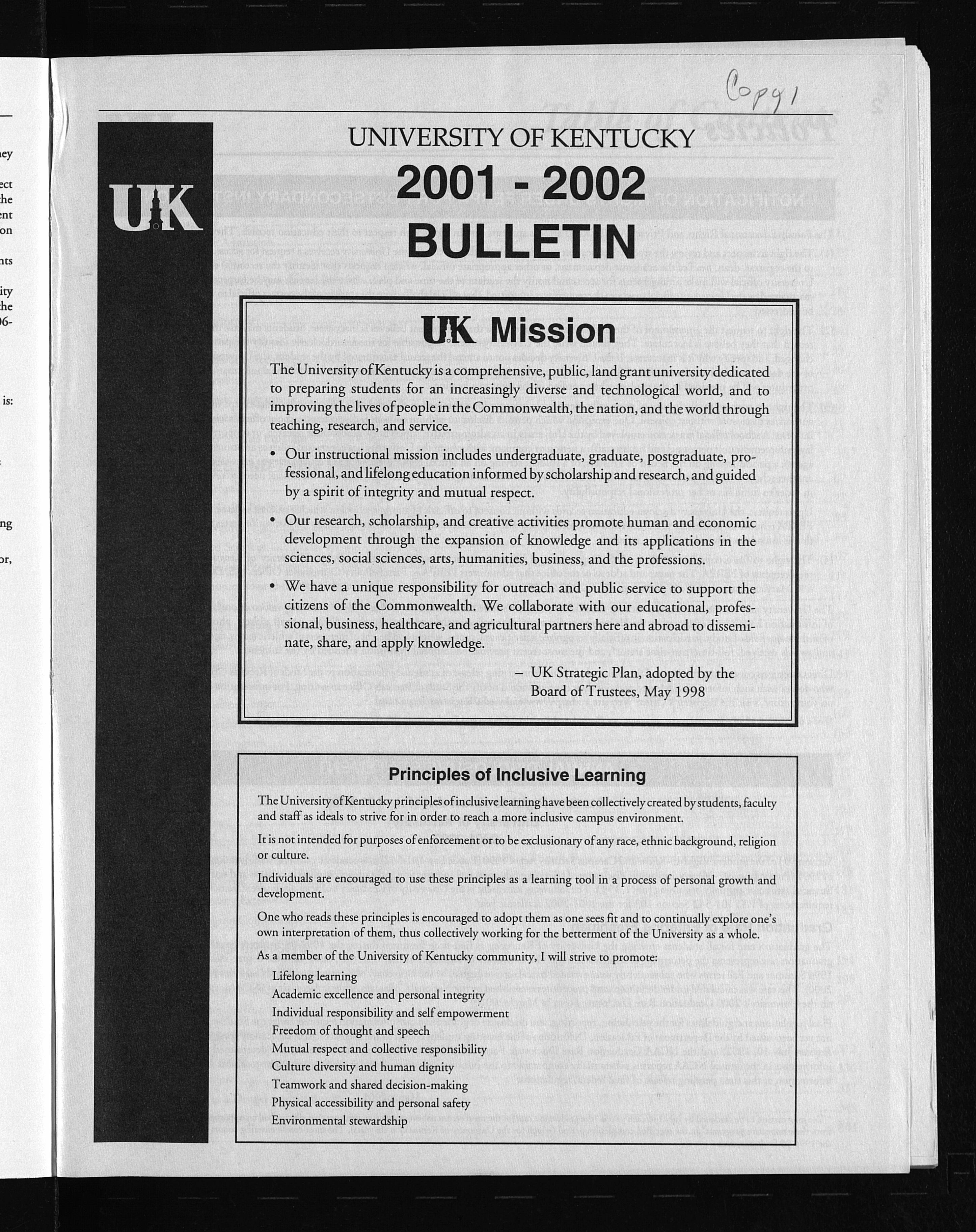 University of Kentucky Series- University Bulletin, Volume 93, Issue 1, 2001-2002