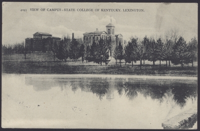 Campus View of State College of Kentucky with Lake, Administration Building and White Hall