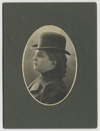 Clara D. Bell as young adult in riding habit