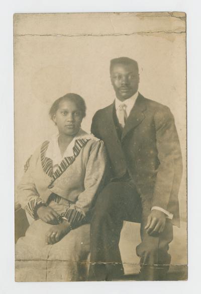 Portrait of an unidentified black couple, note on back reads This has bin [sic] made a long time but it still looks like the [illegible] and I
