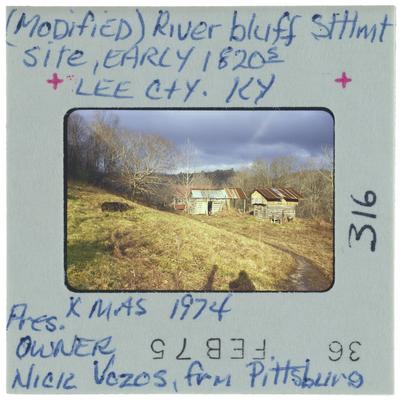 (Modified) River bluff settlement site, early 1820s, Lee City, Kentucky, Present owner Nick Vozos from Pittsburg