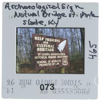 Archaeological sign Natural Bridge State Park, Slade, Kentucky