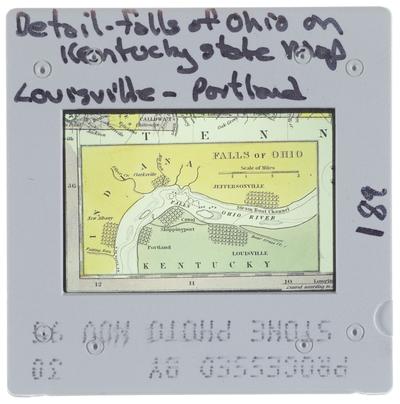 Detail - falls of Ohio on Kentucky state map Louisville - Portland