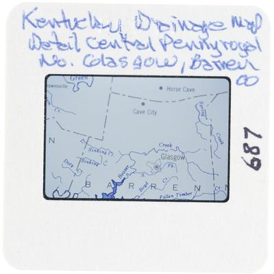Kentucky Drainage Map - detail Central Pennyroyal, north Glasgow, Barren County