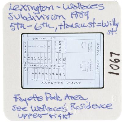 Lexington - Wallaces Subdivision 1889 5th-6th Hanson Sreett is Willy Street - Fayette Park Area - See Wallace's Residence upper right