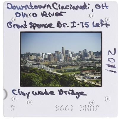 Downtown Cincinnati, Ohio, Ohio River - Brent Spence Bridge I-75, left Clay Wade Bridge