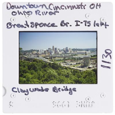 Downtown Cincinnati, Ohio, Ohio River Brent Spence Dr. I-75 left Clay Wade Bridge