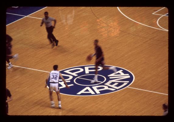 Looking down at Rupp Arena court from stands