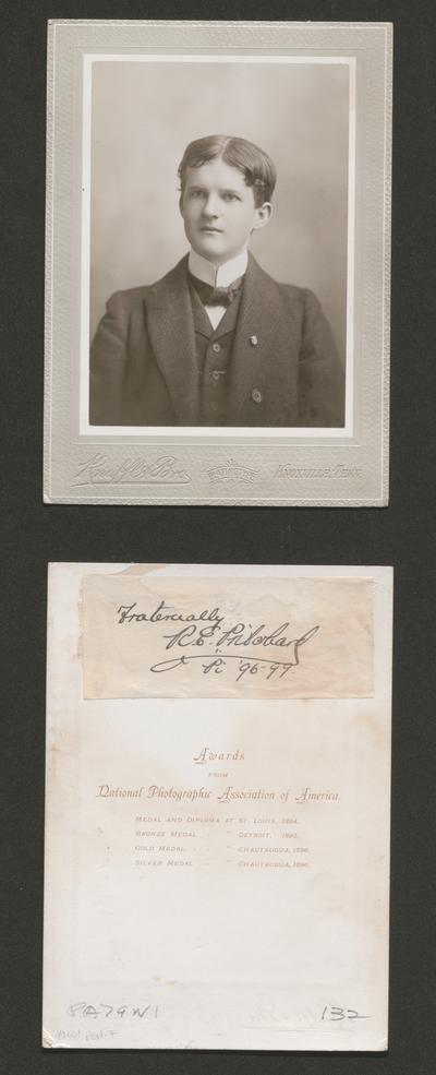 Fraternally R.E. Pritchard Pi '96-99.; Knaffl and Bro. Knoxville, Tenn. Platinotype