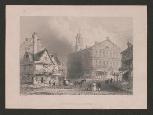 Etching of Fanuiel Hall, Boston. W.H. Bartlett. H. Griffiths