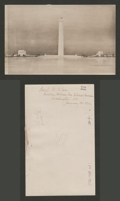 Perry Memorial Completion. Elevation on Putin Bay. Sam'l [Samuel] M. Wilson, Secretary Kentucky Perry Centennial Commission. Washington, D.C. January 29, 1912