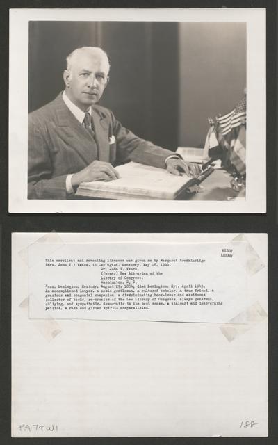 Dr. John T. Vance, (former) Law Librarian of the Congress