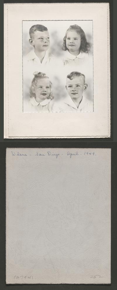 Wilsons, San Diego; April, 1949; Two young girls and two young boys in one photo