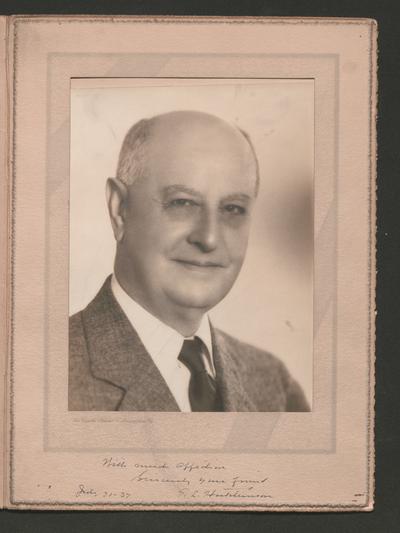 Portrait of a man, signed with much affection, Sincerely your friend S.L. Hutchinson. July 31 - 37.; LaFayette Studio; Lexington, KY