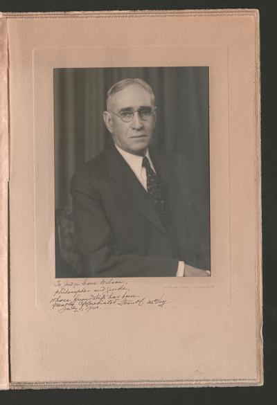 Frank L. McVey. July 1, 1940.; Portrait by LaFayette Studio: Lexington, KY