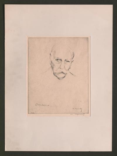 Etching by William Meyerowitz of Justice Holmes (information about artist and portrait behind etching)