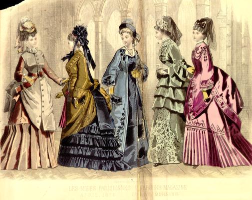 Color engraving: Les modes Parisiennes: Peterson's Magazine. April, 1874. Sunday Morning. Engraved and Printed by Illman Brookes