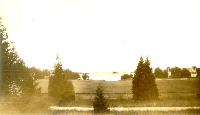 View of trees, a barn and pasture (Duplicate of #43.)