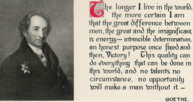 Man, printed on a card with a quote from Goethe