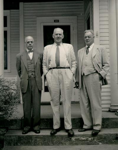 Left to Right: Rev. Robert Stuart Sanders, J. Winston Coleman, and Dr. Willard R. Jillson. Taken by J. Winston Coleman, Jr. on September 19, 1956 at the home of Dr. Jillson in Frankfort