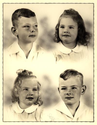 Wilsons, San Diego; April, 1949; Two young girls and two young boys in one photo
