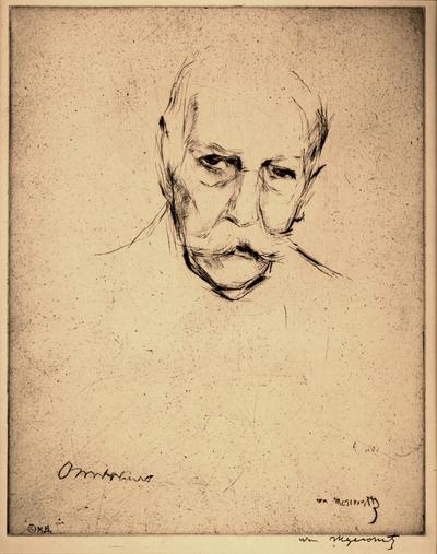 Etching by William Meyerowitz of Justice Holmes (information about artist and portrait behind etching)