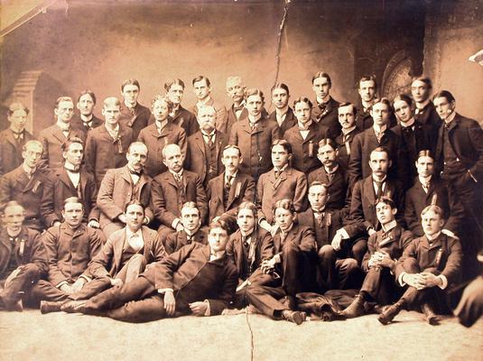 Large group of men wearing Kappa Alpha ribbons
